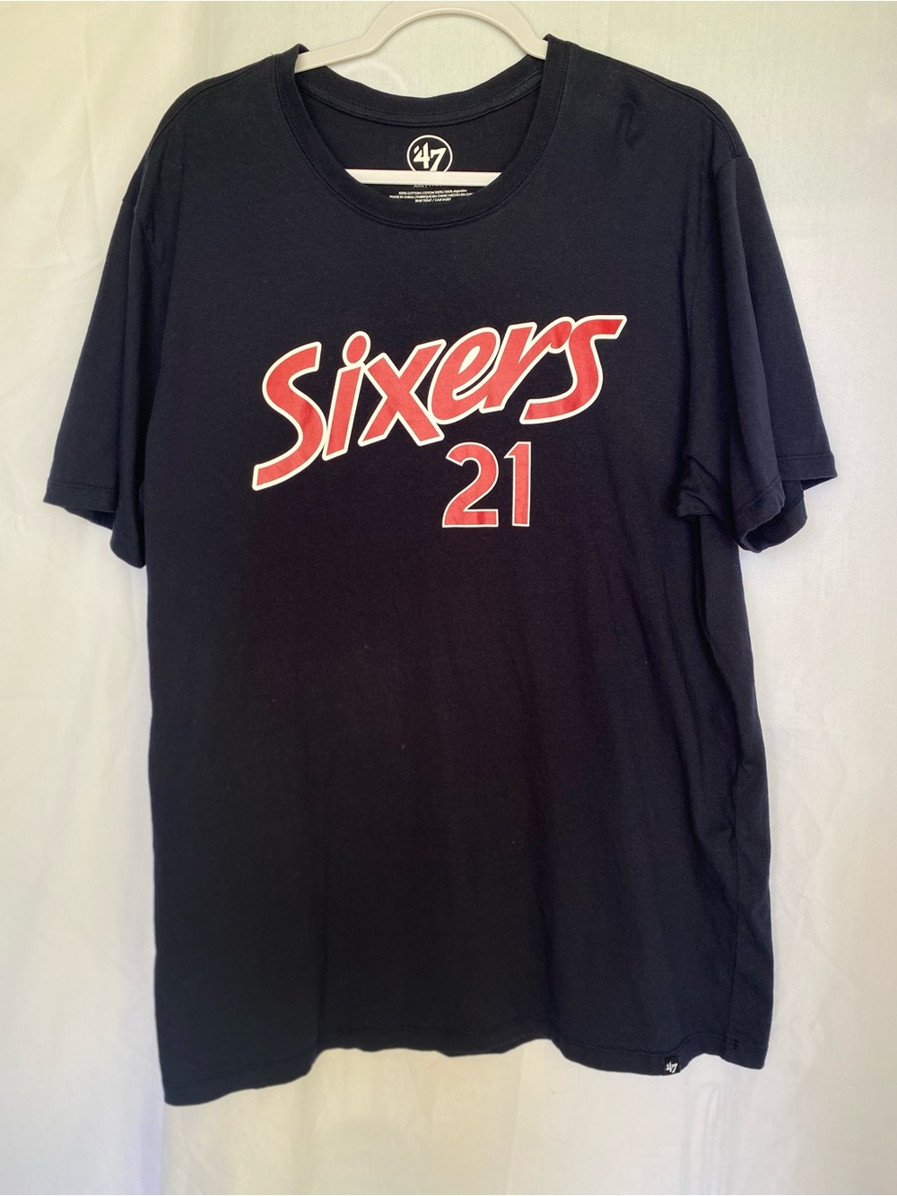 '47 Philadelphia 76ers Joel Embiid #21 Navy Blue Shirt, Size 2XL